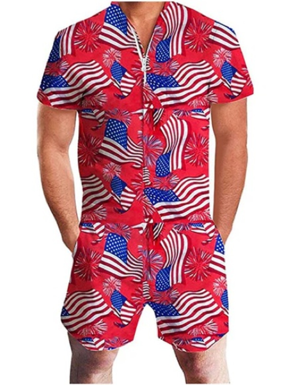 Adult Red Patriotic Flag Print jumper/shorts NWoT